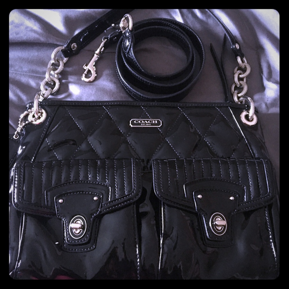 Coach black patent convertible cross body